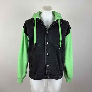 Stampd Color Block Hooded Denim Jacket Contrast Sleeves and Hood